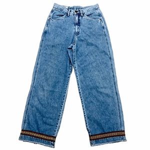 Vintage 90s GX Blue Jeans Know Who You Are High Waisted Embroidered Hem RARE